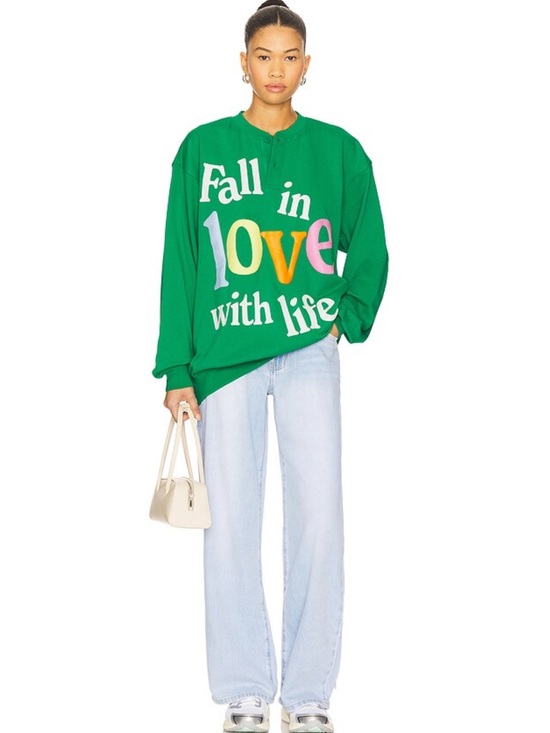 The Mayfair Group Sweaters - Green Mayfair 'Fall in Love with Life' Women's Sweatshirt